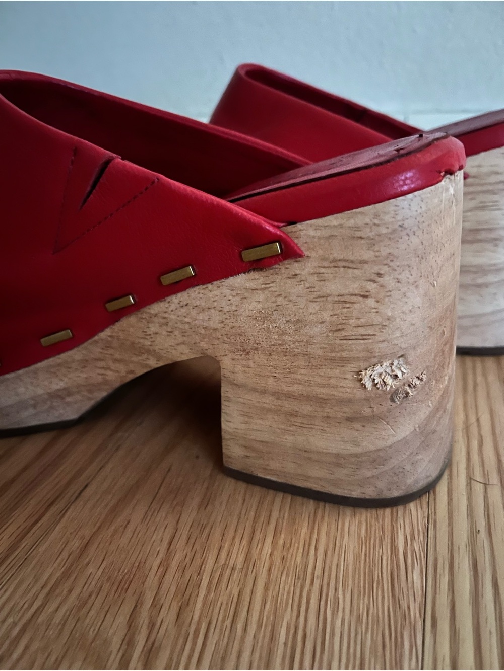 Charlotte Stone Red Leather Clogs - Picture 4 of 5